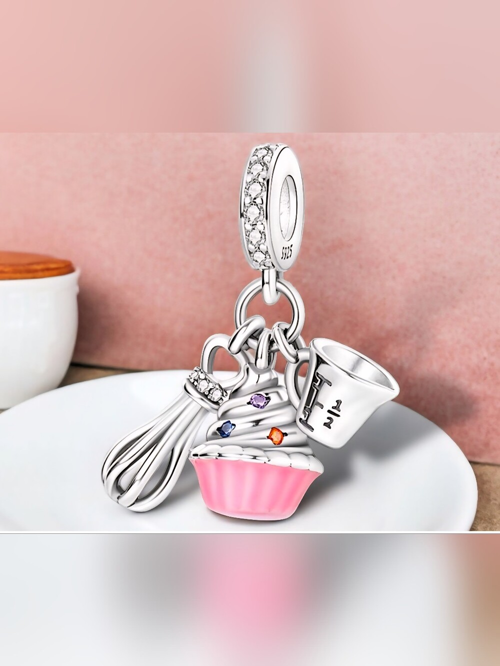 Sterling Silver Pink Cupcake & Baking Charm Bracelet Pendant 925 Plated 🧁🩷 NEW